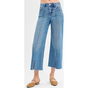 RISEN JEANS Women's Tummy Control‎  Cropped Wide Leg Jeans front Slits Size 5/27